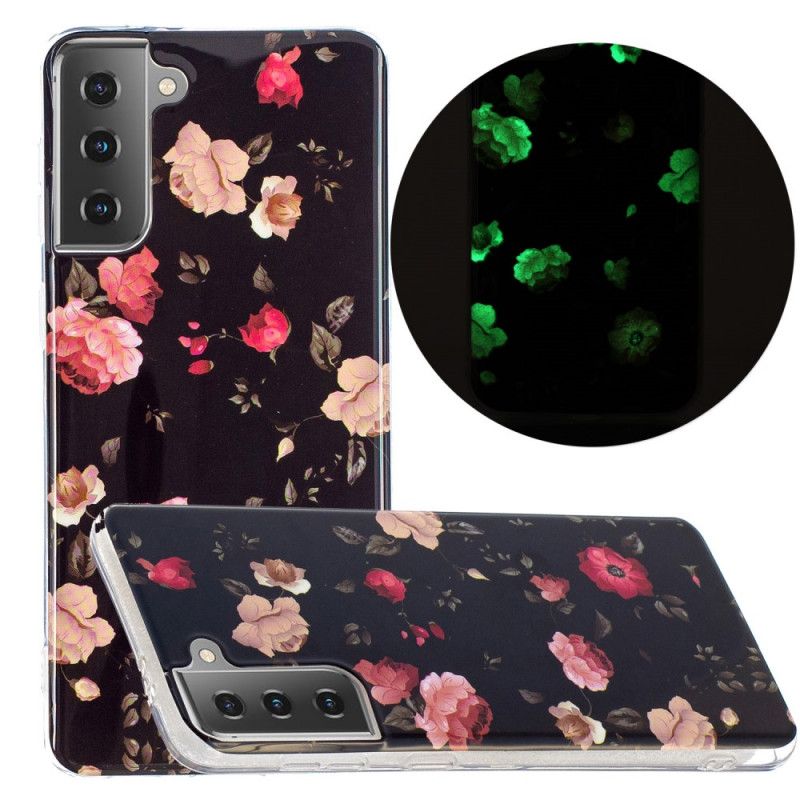 Cover Samsung Galaxy S21 5G Sort Fluorescerende Blomsterserie