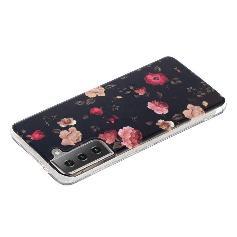 Cover Samsung Galaxy S21 5G Sort Fluorescerende Blomsterserie