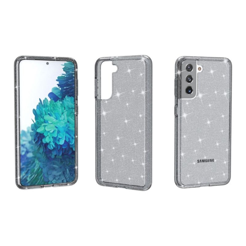 Cover Samsung Galaxy S21 5G Sort Gennemsigtig Glitter