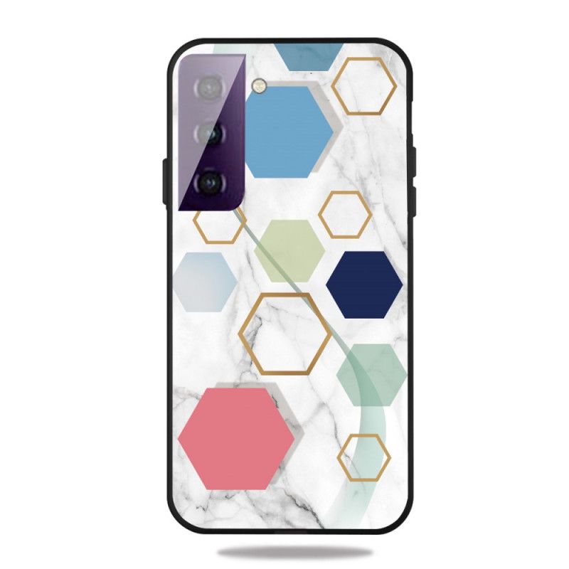 Cover Samsung Galaxy S21 5G Sort Marmorfarvet Geometri