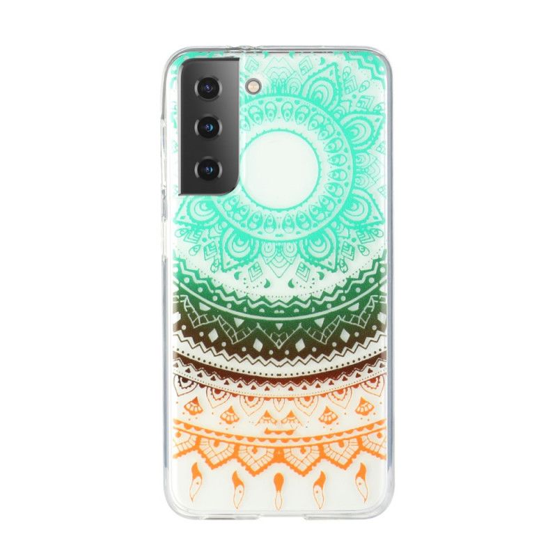 Cover Samsung Galaxy S21 5G Sort Mobilcover Gennemsigtig Blomstermandala