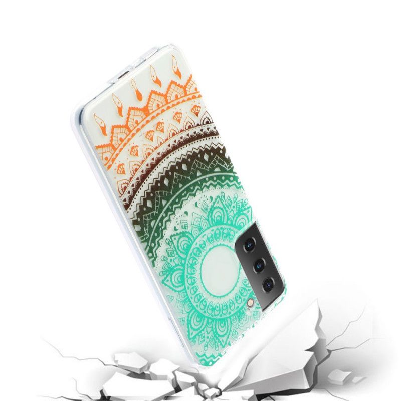 Cover Samsung Galaxy S21 5G Sort Mobilcover Gennemsigtig Blomstermandala