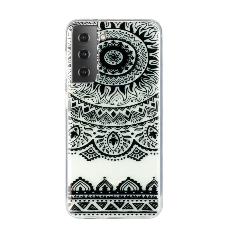 Cover Samsung Galaxy S21 5G Sort Mobilcover Gennemsigtig Blomstermandala