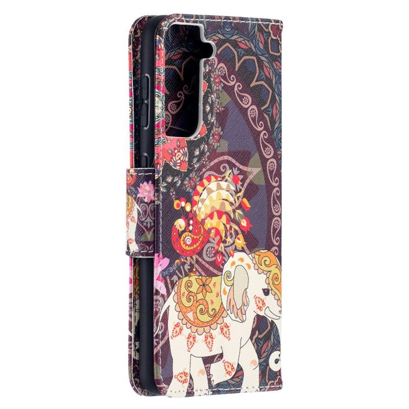 Flip Cover Læder for Samsung Galaxy S21 5G Etnisk Elefantmandala