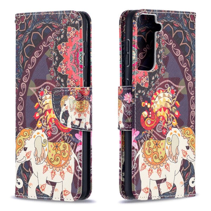 Flip Cover Læder for Samsung Galaxy S21 5G Etnisk Elefantmandala