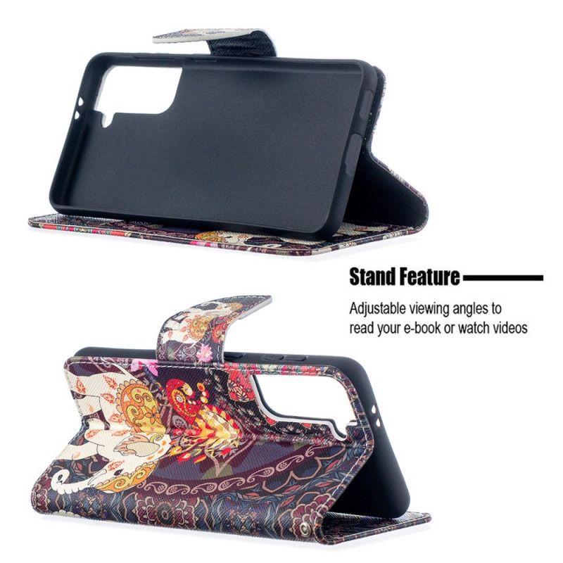 Flip Cover Læder for Samsung Galaxy S21 5G Etnisk Elefantmandala