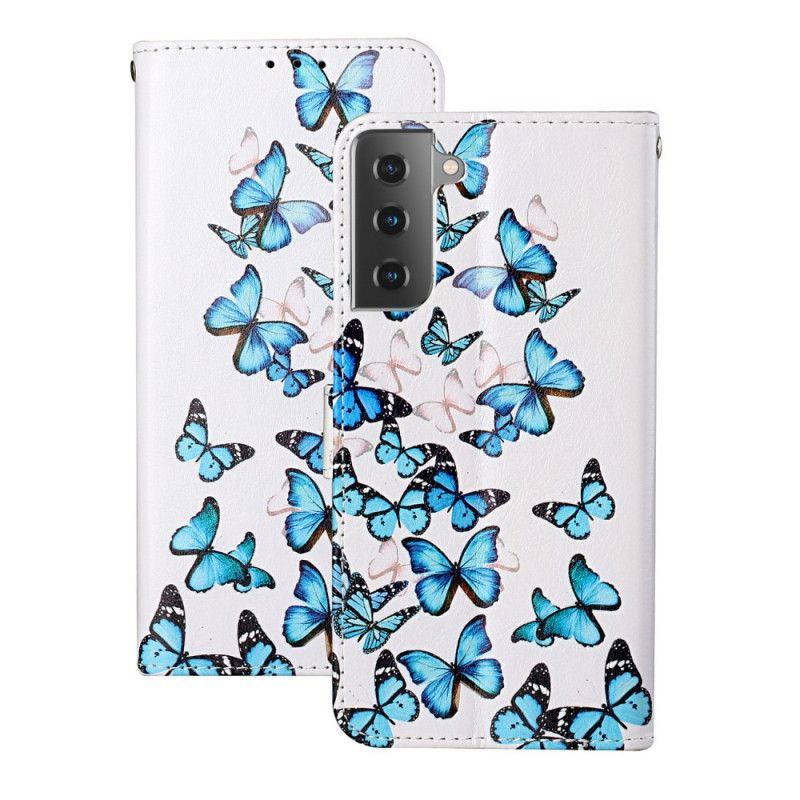 Flip Cover Læder for Samsung Galaxy S21 5G Flyvning Af Tanga Sommerfugle