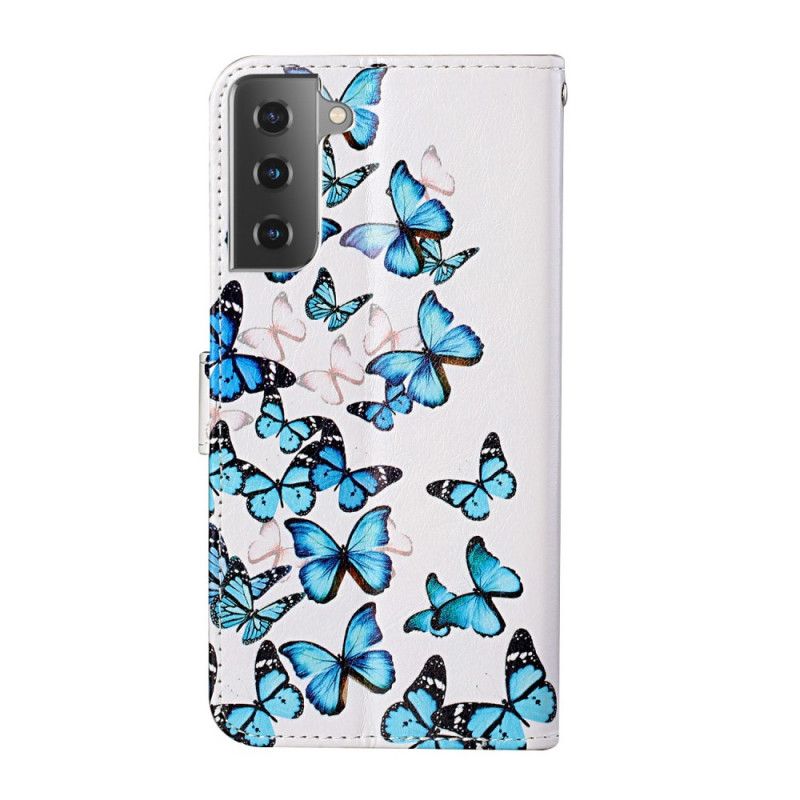 Flip Cover Læder for Samsung Galaxy S21 5G Flyvning Af Tanga Sommerfugle