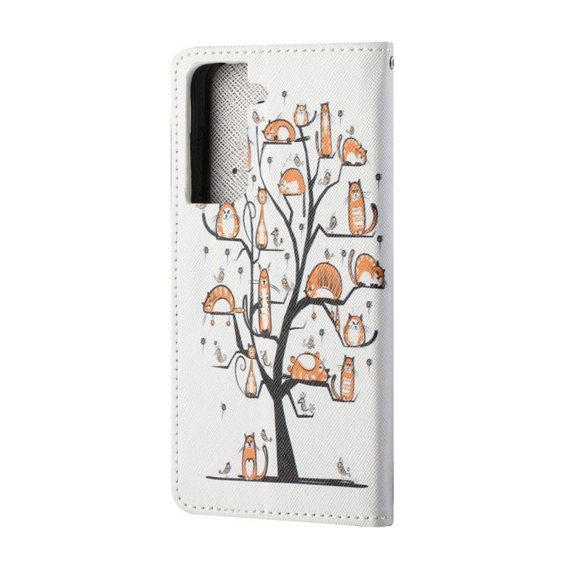 Flip Cover Læder for Samsung Galaxy S21 5G Funky Stringkatte