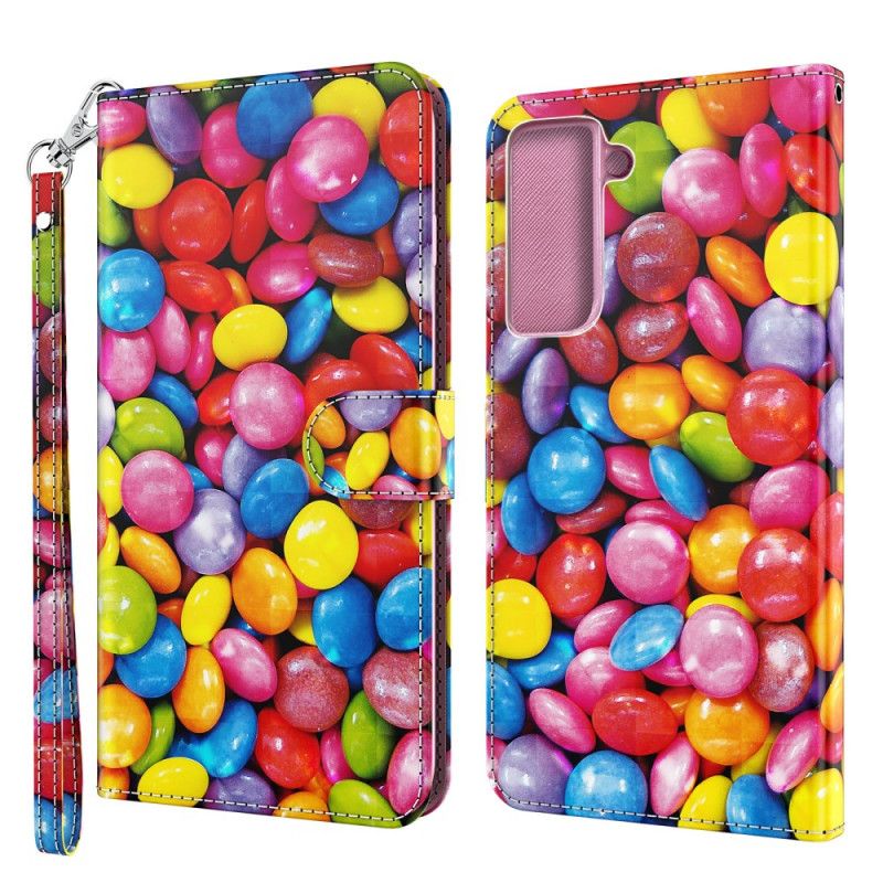 Flip Cover Læder for Samsung Galaxy S21 5G Let Spot Candy Med Rem