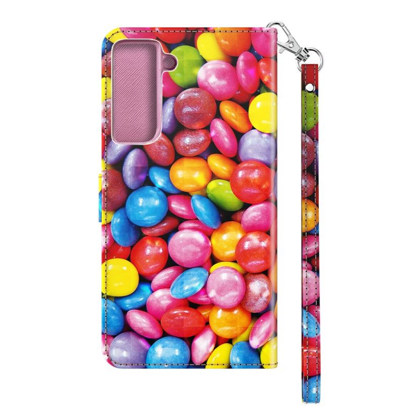 Flip Cover Læder for Samsung Galaxy S21 5G Let Spot Candy Med Rem