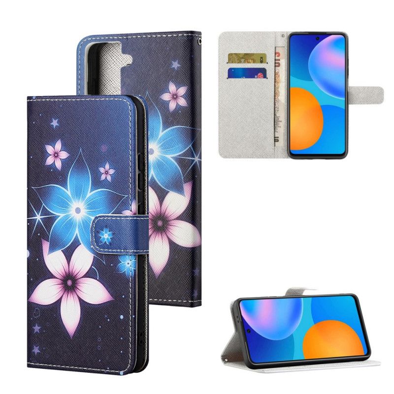 Flip Cover Læder for Samsung Galaxy S21 5G Måneblomster Med Rem