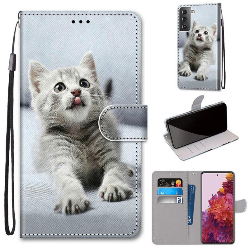 Flip Cover Læder for Samsung Galaxy S21 5G Sort De Smukkeste Katte