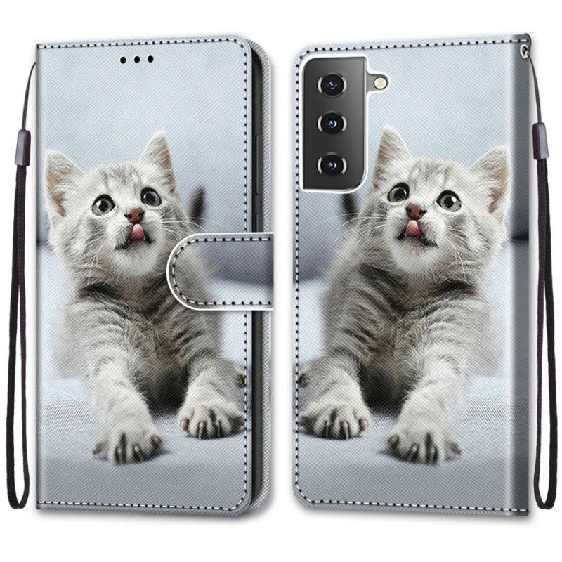 Flip Cover Læder for Samsung Galaxy S21 5G Sort De Smukkeste Katte