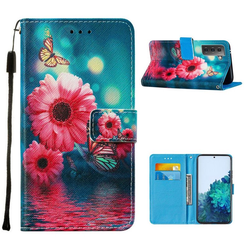 Flip Cover Læder for Samsung Galaxy S21 5G Sort Hvorfor Ikke Sommerfugle?