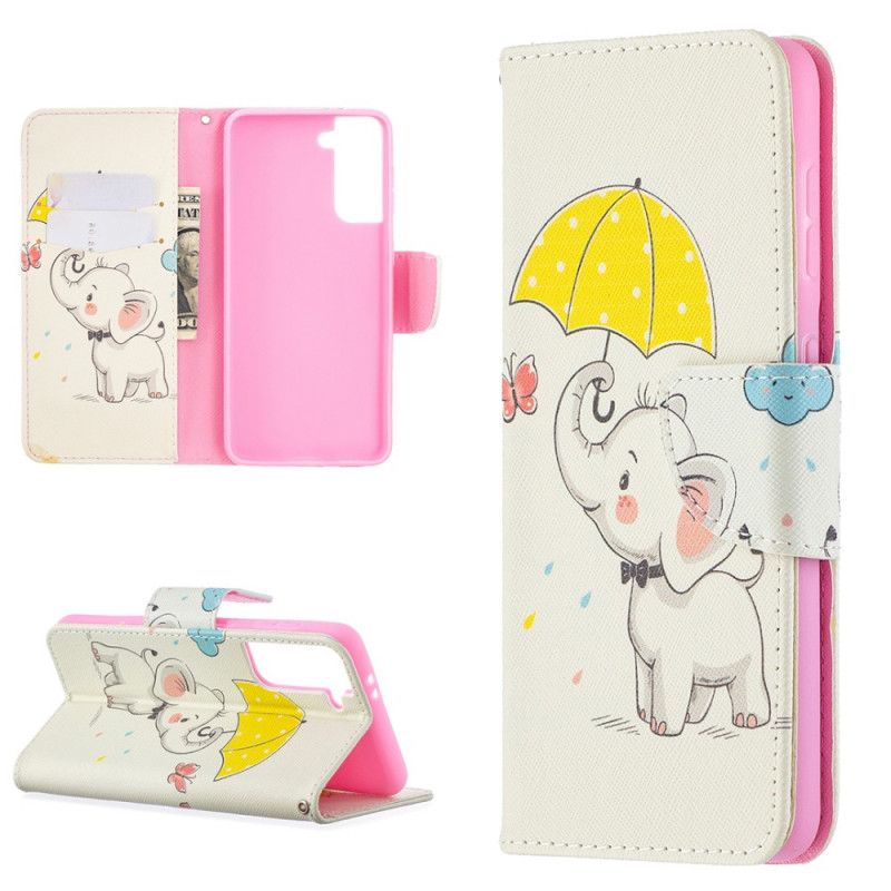 Flip Cover Læder Samsung Galaxy S21 5G Baby Elefant