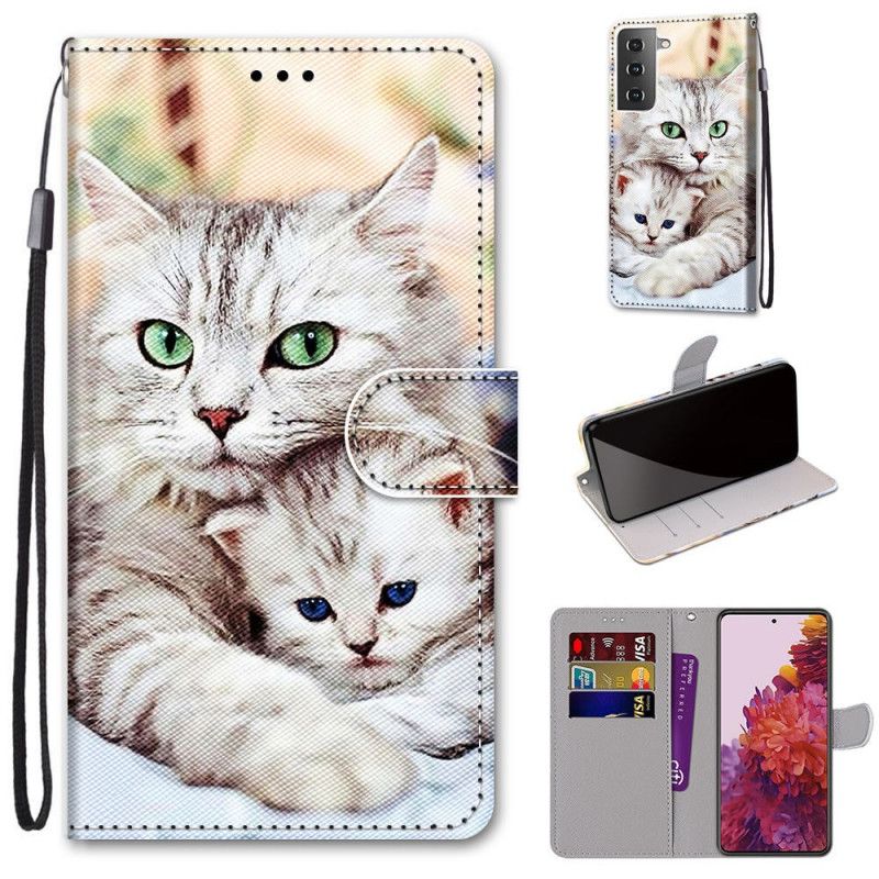 Flip Cover Læder Samsung Galaxy S21 5G Familie Af Katte