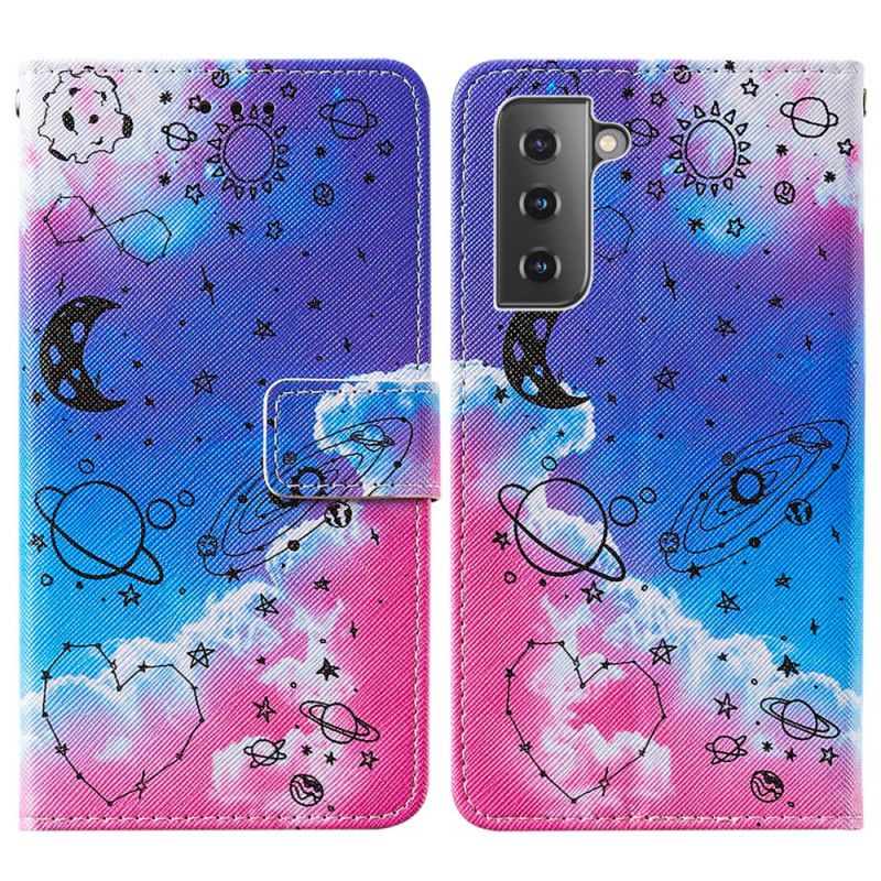 Flip Cover Læder Samsung Galaxy S21 5G Galakse I Skyerne Original