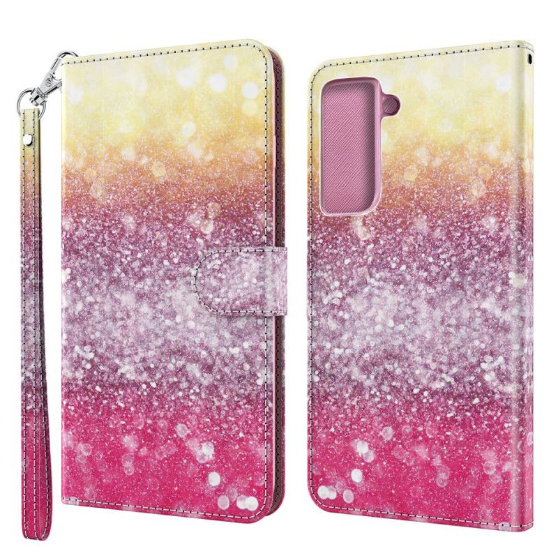 Flip Cover Læder Samsung Galaxy S21 5G Magenta Glittergradient