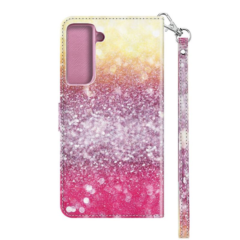 Flip Cover Læder Samsung Galaxy S21 5G Magenta Glittergradient