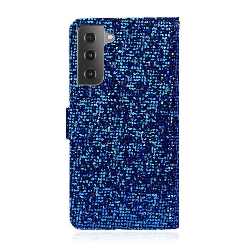 Flip Cover Læder Samsung Galaxy S21 5G Sort Glitter Design Original