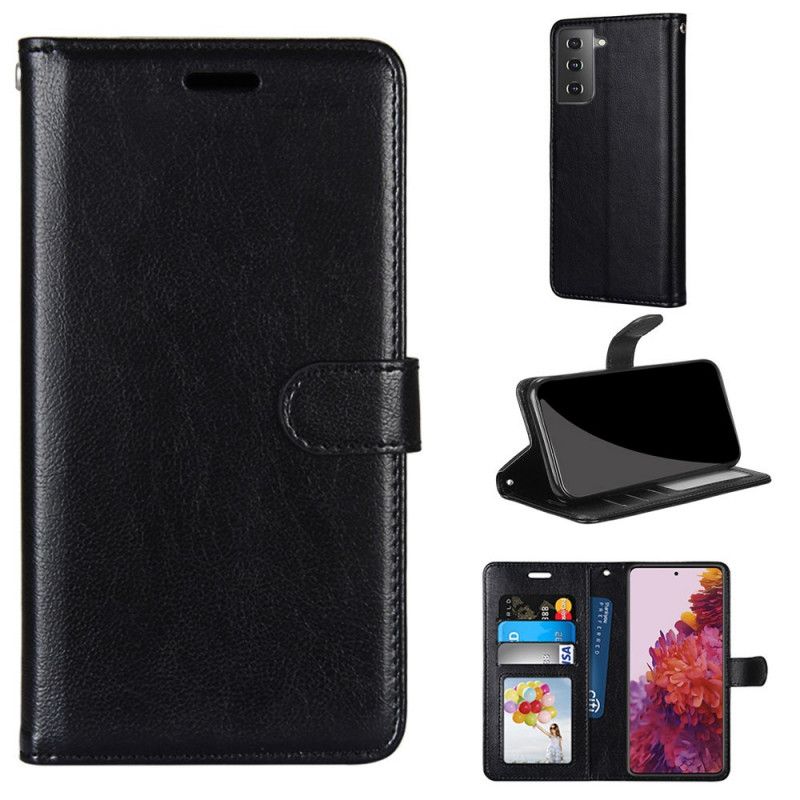 Flip Cover Læder Samsung Galaxy S21 5G Sort Monokrom Læderstil Original