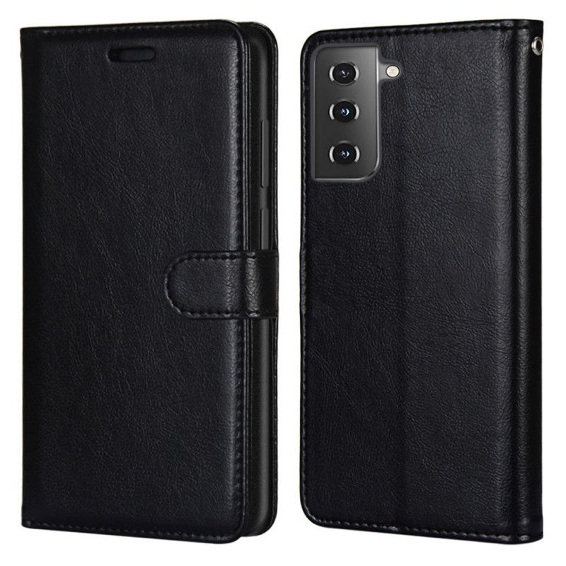 Flip Cover Læder Samsung Galaxy S21 5G Sort Monokrom Læderstil Original