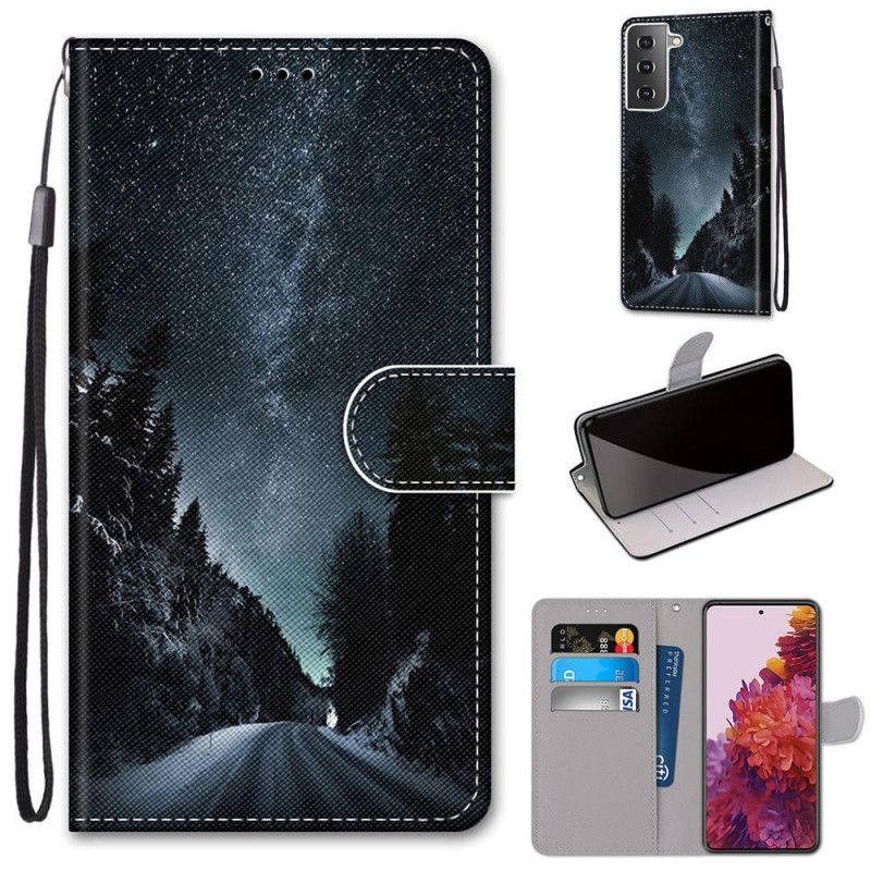 Flip Cover Læder Samsung Galaxy S21 5G Sort Mystisk Natur