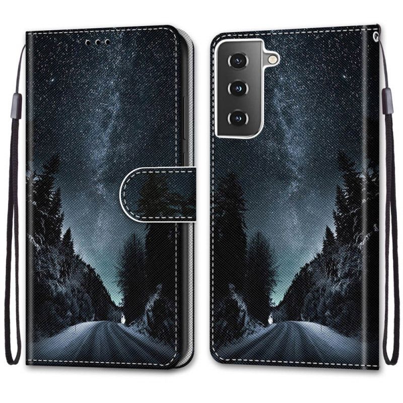 Flip Cover Læder Samsung Galaxy S21 5G Sort Mystisk Natur