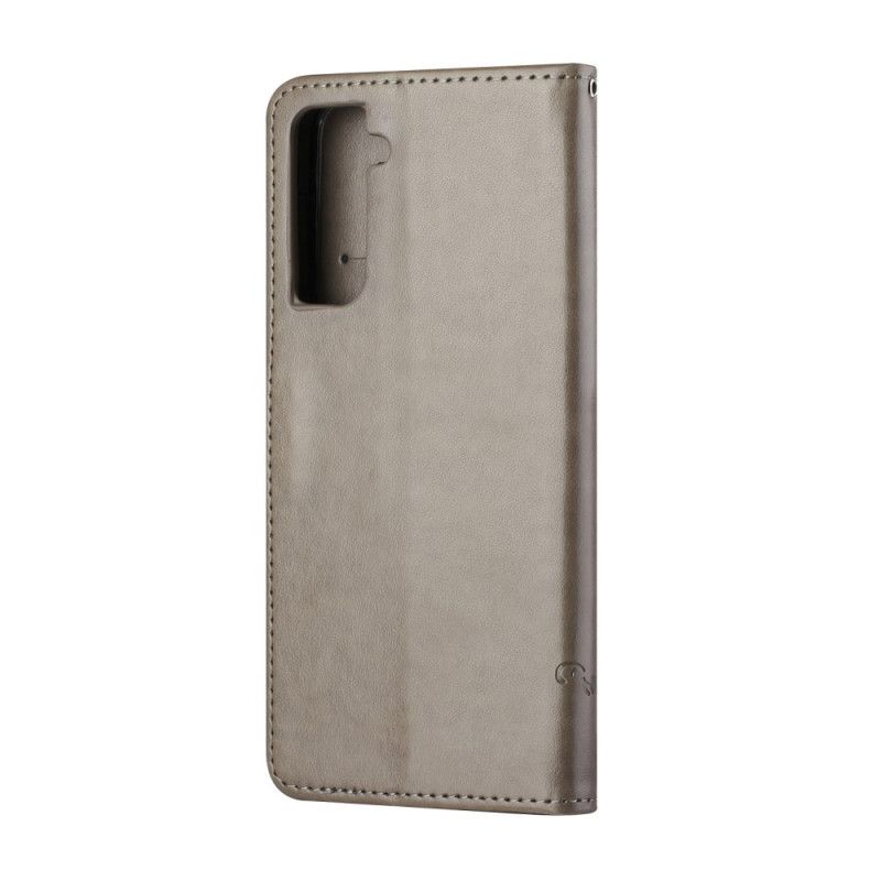 Flip Cover Læder Samsung Galaxy S21 5G Sort Sommerfugle Og G-Streng