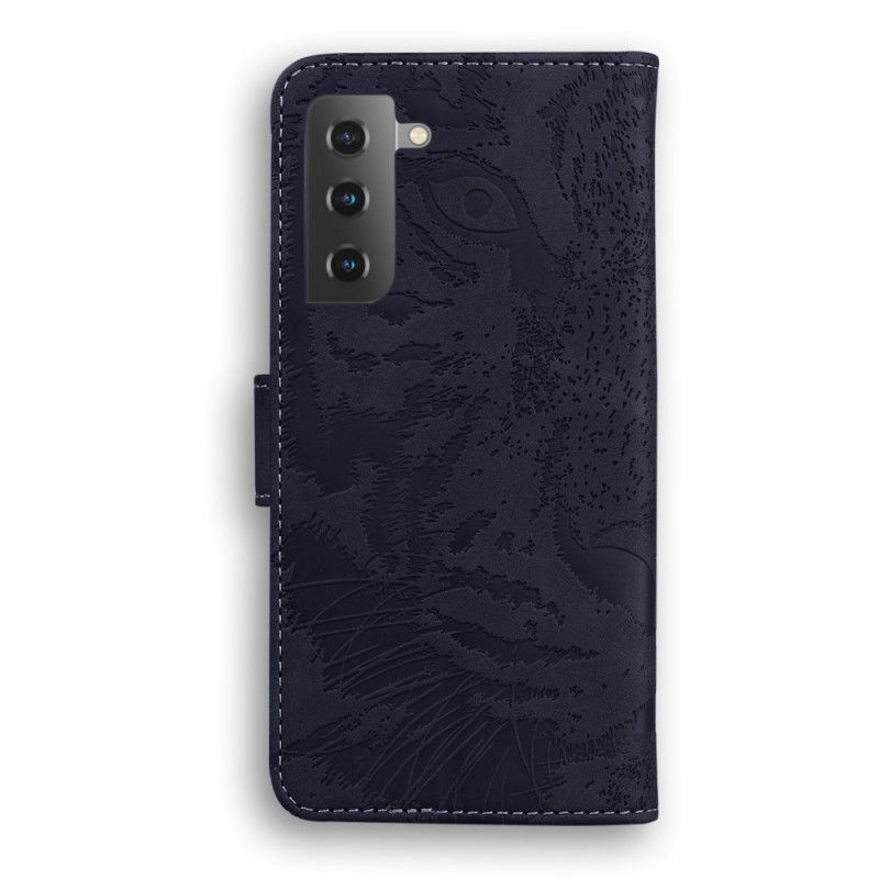 Flip Cover Læder Samsung Galaxy S21 5G Sort Tiger Ansigtsprint Original