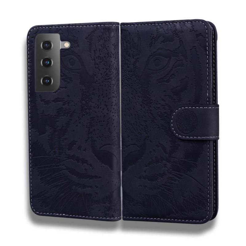 Flip Cover Læder Samsung Galaxy S21 5G Sort Tiger Ansigtsprint Original