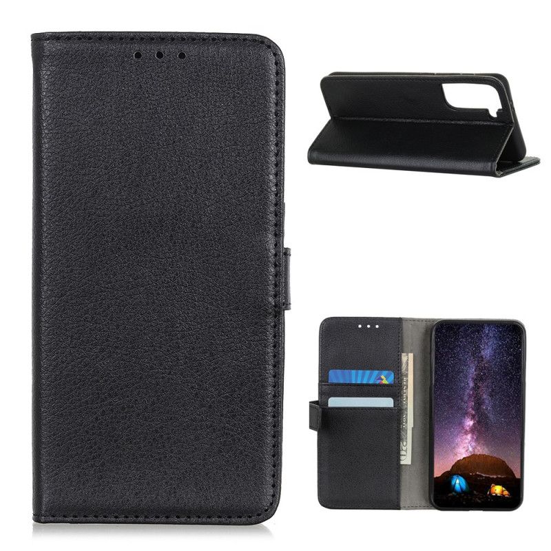 Flip Cover Læder Samsung Galaxy S21 5G Sort Traditionelt Litchi