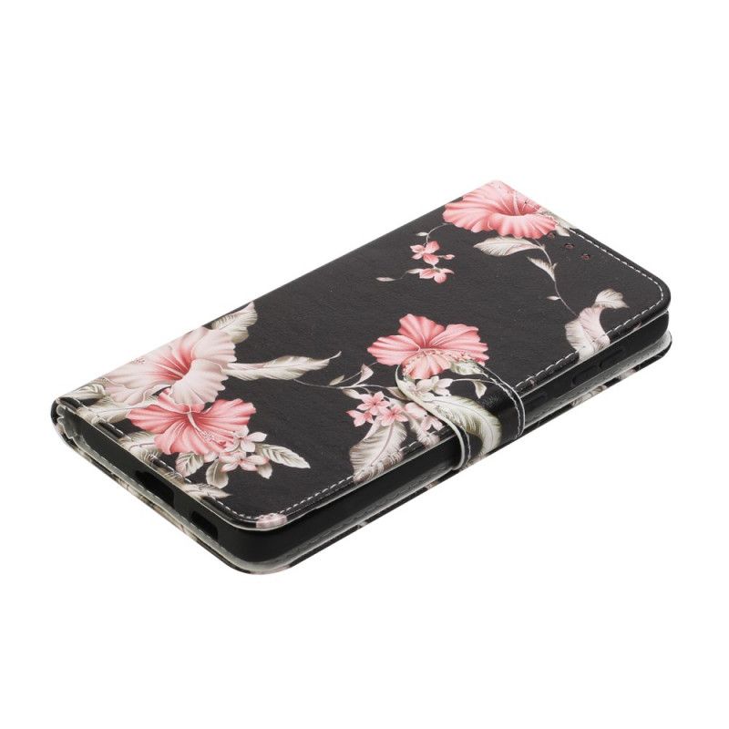 Flip Cover Læder Samsung Galaxy S21 5G Sort Vilde Blomster Original