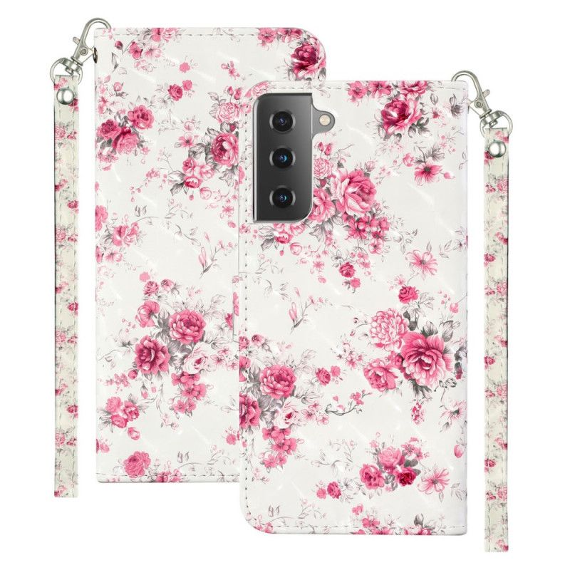 Flip Cover Samsung Galaxy S21 5G Blomster Lyse Pletter Med Rem