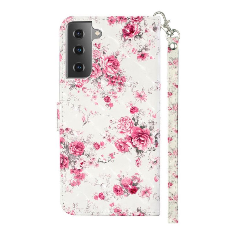 Flip Cover Samsung Galaxy S21 5G Blomster Lyse Pletter Med Rem