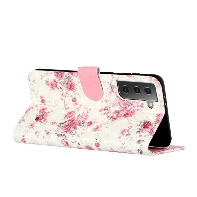 Flip Cover Samsung Galaxy S21 5G Blomster Lyse Pletter Med Rem