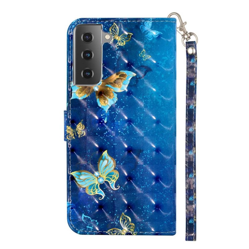 Flip Cover Samsung Galaxy S21 5G Lette Plet Sommerfugle Med Rem