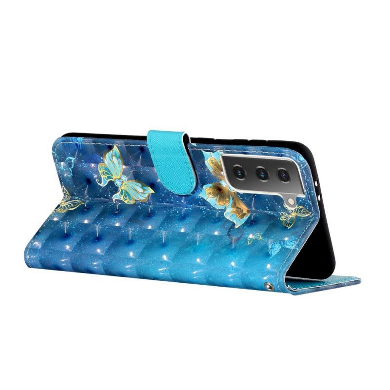 Flip Cover Samsung Galaxy S21 5G Lette Plet Sommerfugle Med Rem