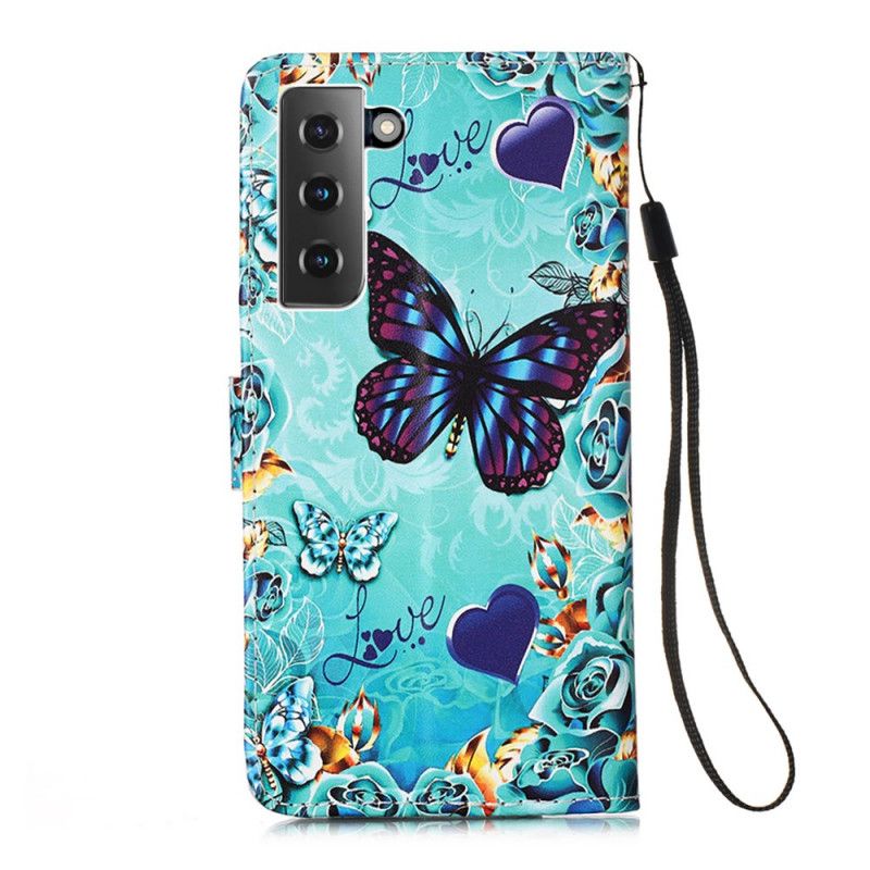 Flip Cover Samsung Galaxy S21 5G Mobilcover Gyldne Sommerfugle