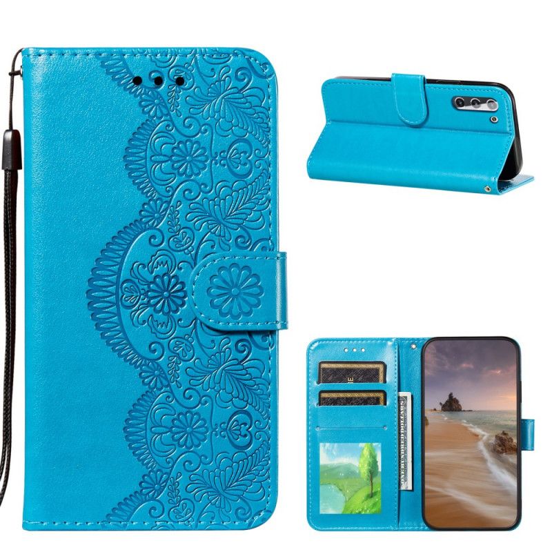 Flip Cover Samsung Galaxy S21 5G Rød Mobilcover Blomsterbroderiprint