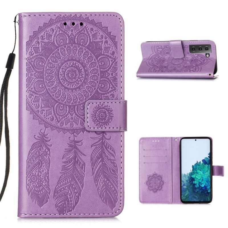 Flip Cover Samsung Galaxy S21 5G Sort Mobilcover Dreamcatcher Print Og Rem