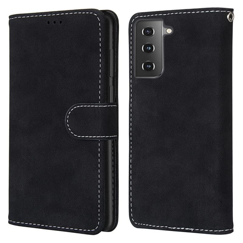 Flip Cover Samsung Galaxy S21 5G Sort Vintage Nye Farver Imiteret Læder