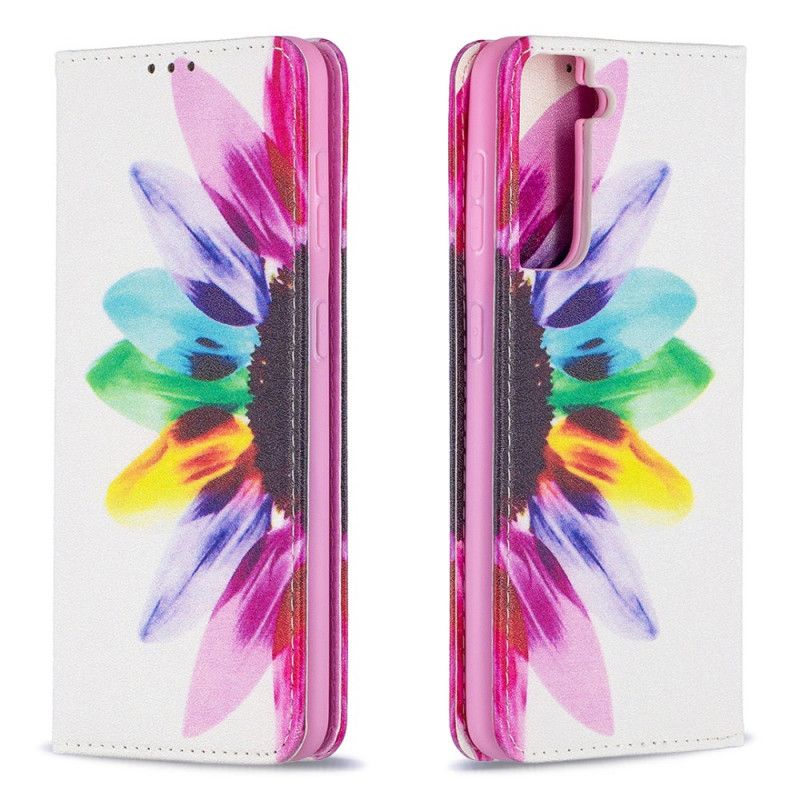 Læder Cover for Samsung Galaxy S21 5G Akvarelblomst