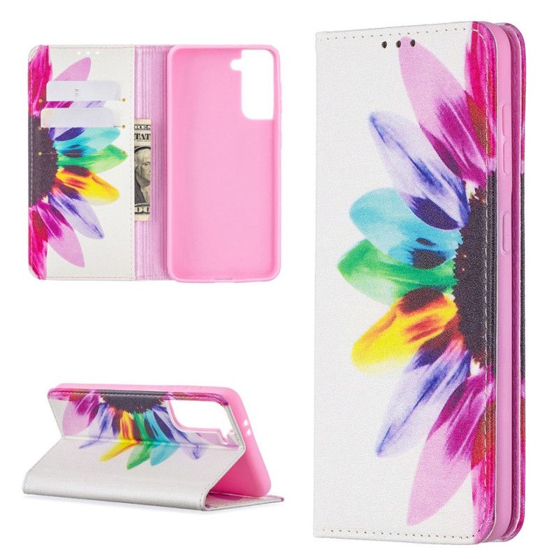 Læder Cover for Samsung Galaxy S21 5G Akvarelblomst