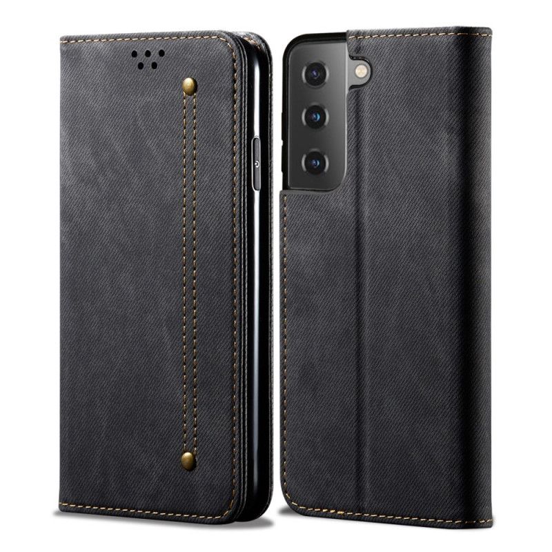 Læder Cover for Samsung Galaxy S21 5G Sort Jeansstof