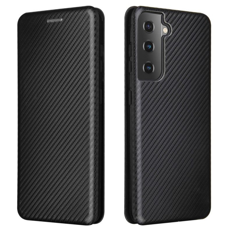 Læder Cover for Samsung Galaxy S21 5G Sort Kulfiber