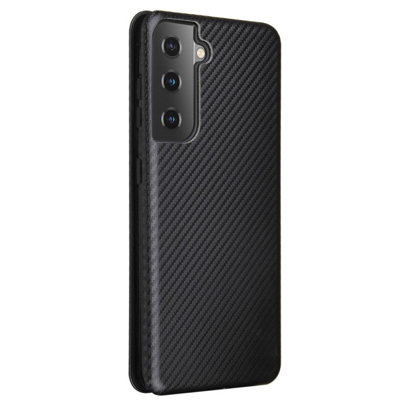 Læder Cover for Samsung Galaxy S21 5G Sort Kulfiber