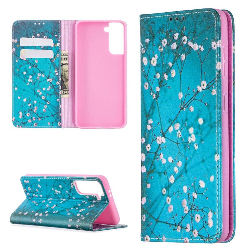 Læder Cover Samsung Galaxy S21 5G Blomstrende Grene