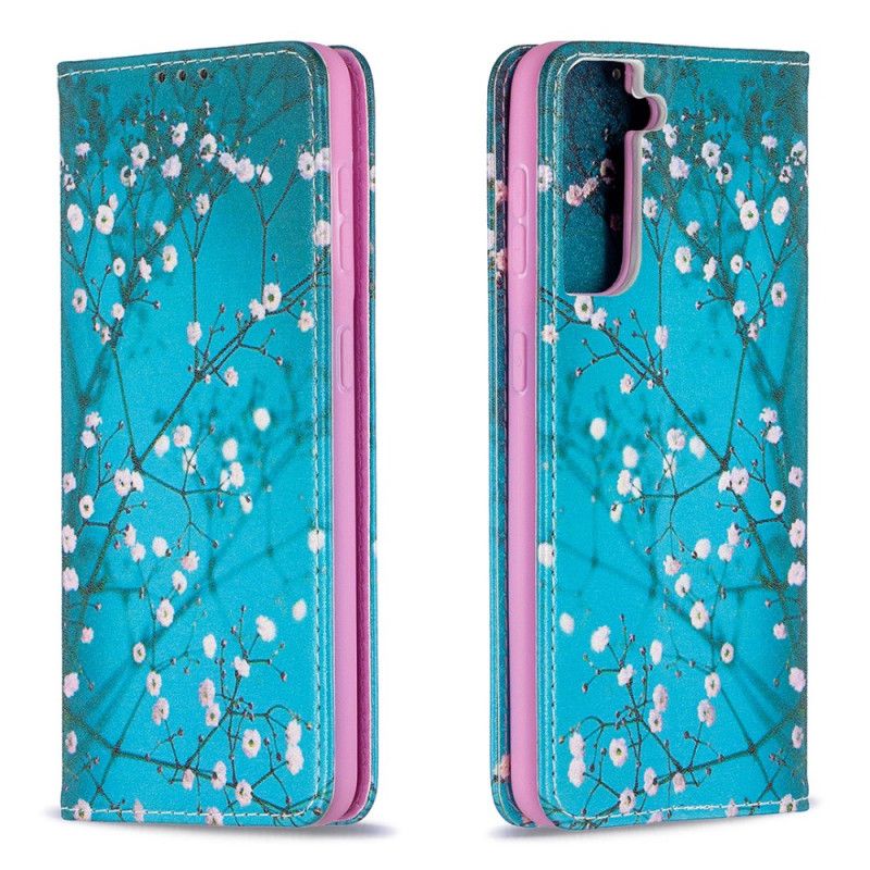 Læder Cover Samsung Galaxy S21 5G Blomstrende Grene